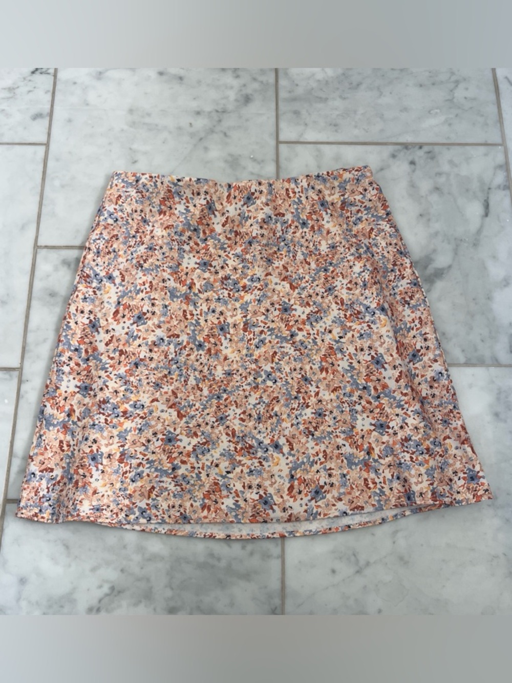 Dynamite Peach Floral Mini Skirt with Blue Accents